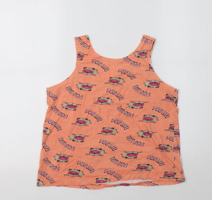 M&Co Girls Orange  Cotton Basic Tank Size 11-12 Years Crew Neck  - Pug Print