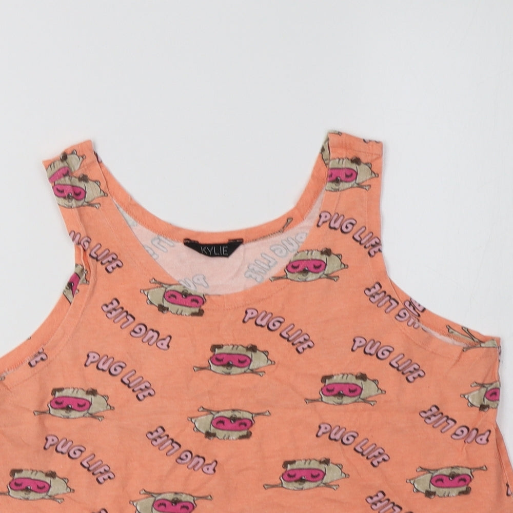 M&Co Girls Orange  Cotton Basic Tank Size 11-12 Years Crew Neck  - Pug Print