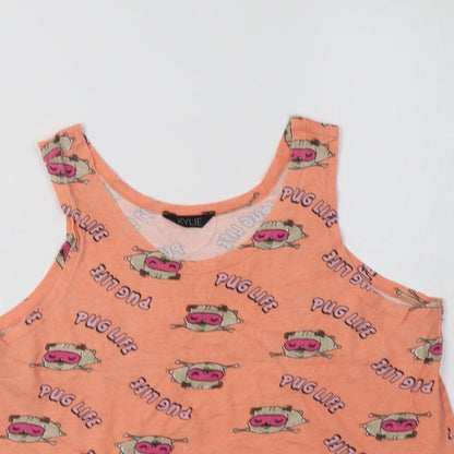 M&Co Girls Orange  Cotton Basic Tank Size 11-12 Years Crew Neck  - Pug Print