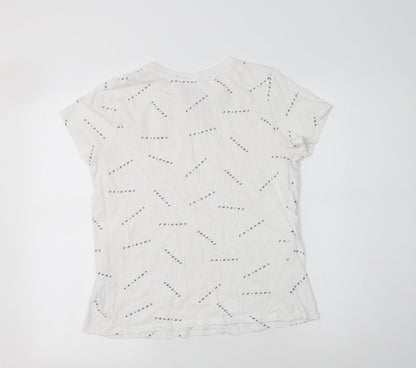Primark Womens White Geometric Cotton Basic T-Shirt Size S Crew Neck - Friends