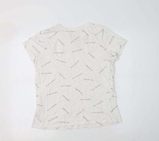 Primark Womens White Geometric Cotton Basic T-Shirt Size S Crew Neck - Friends