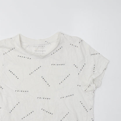 Primark Womens White Geometric Cotton Basic T-Shirt Size S Crew Neck - Friends