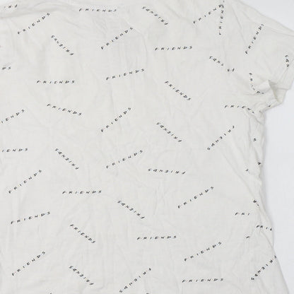 Primark Womens White Geometric Cotton Basic T-Shirt Size S Crew Neck - Friends