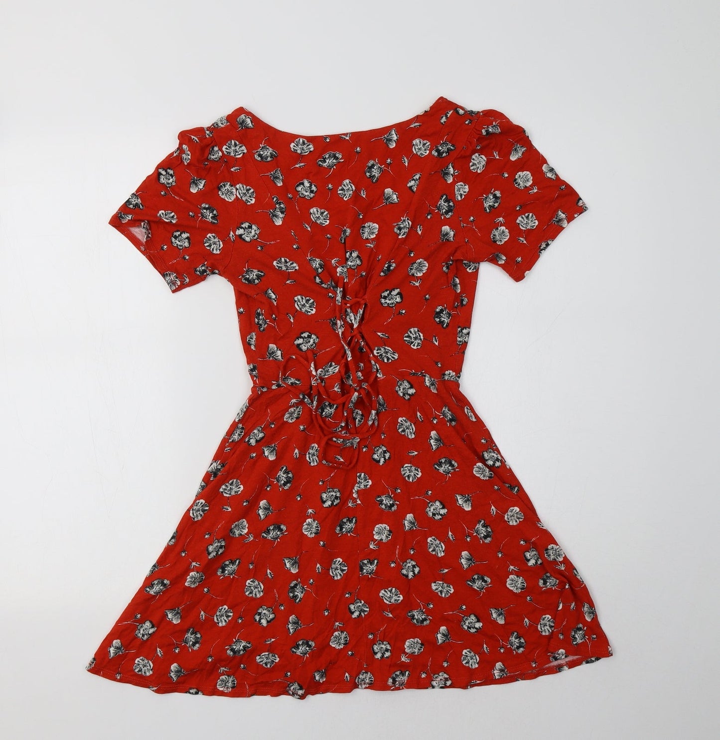 Topshop Womens Red Floral Viscose Fit & Flare  Size 4  V-Neck