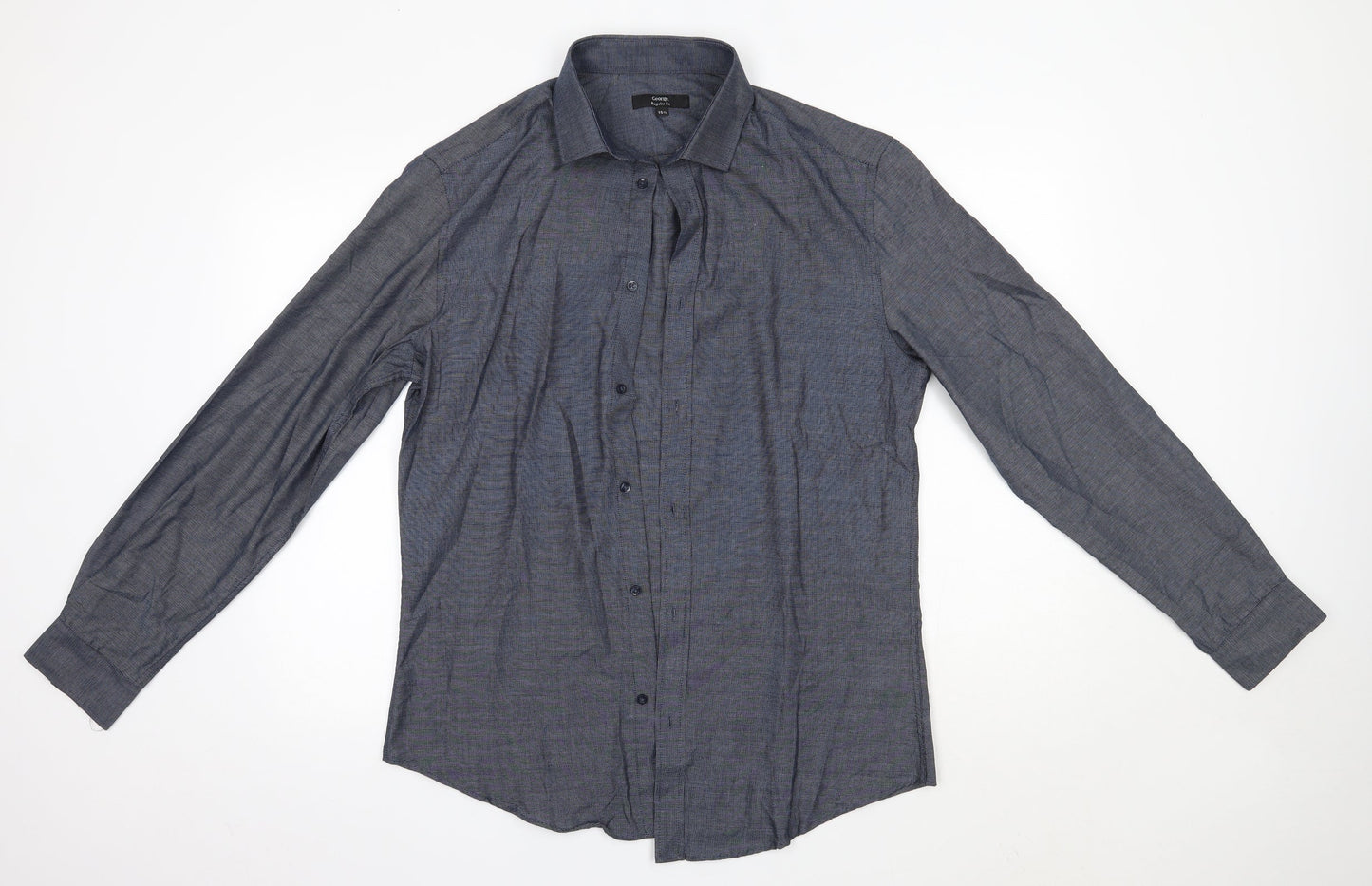 George Mens Grey  Polyester  Dress Shirt Size 15.5 Collared