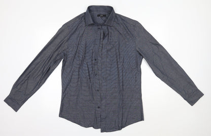 George Mens Grey  Polyester  Dress Shirt Size 15.5 Collared