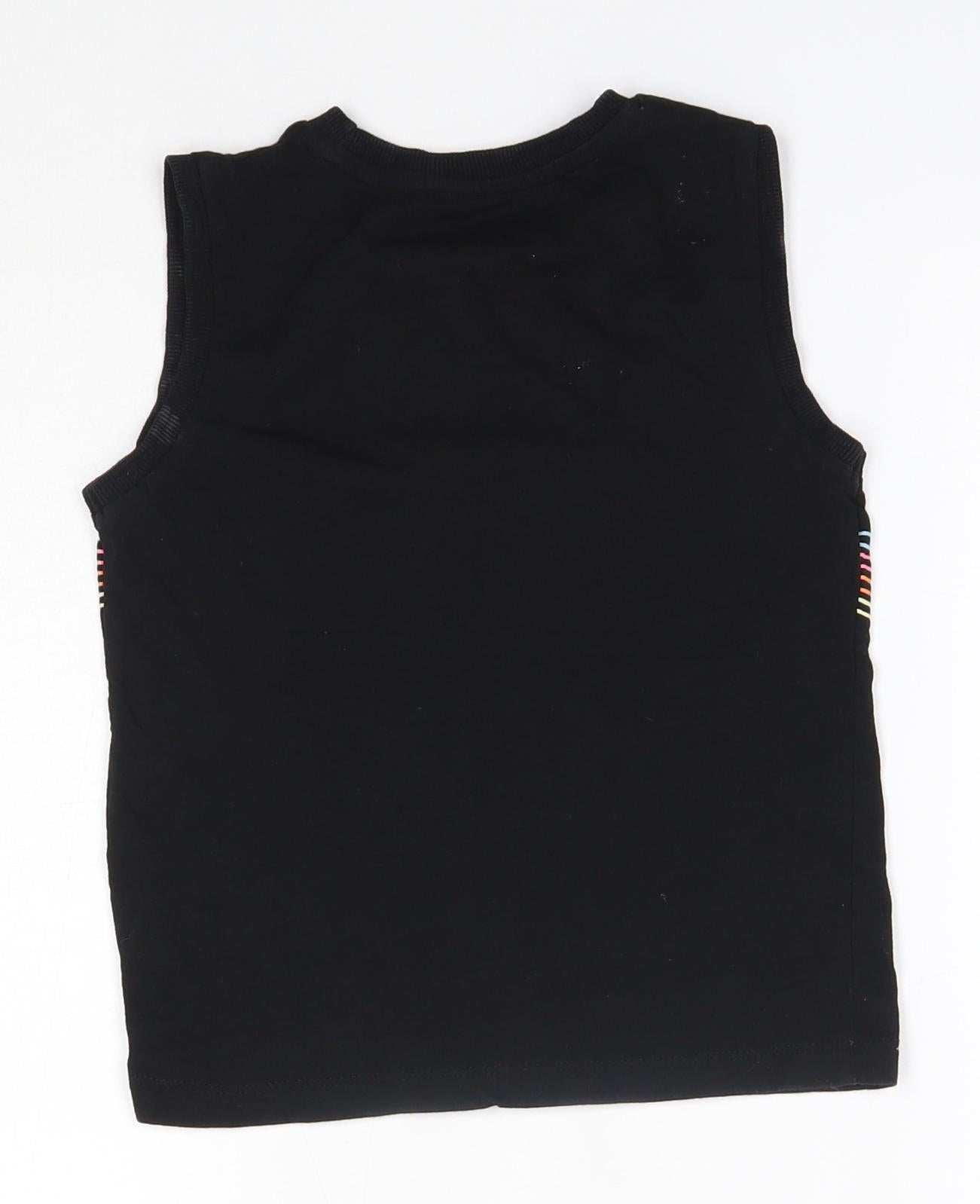 Matalan Girls Black  100% Cotton Basic Tank Size 6 Years Round Neck