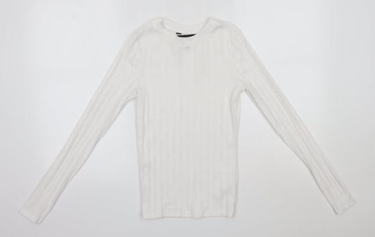 New Look Womens White  Polyester Basic Blouse Size 10 Round Neck