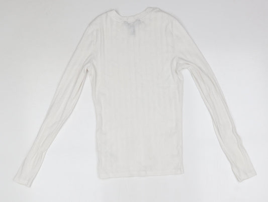New Look Womens White  Polyester Basic Blouse Size 10 Round Neck
