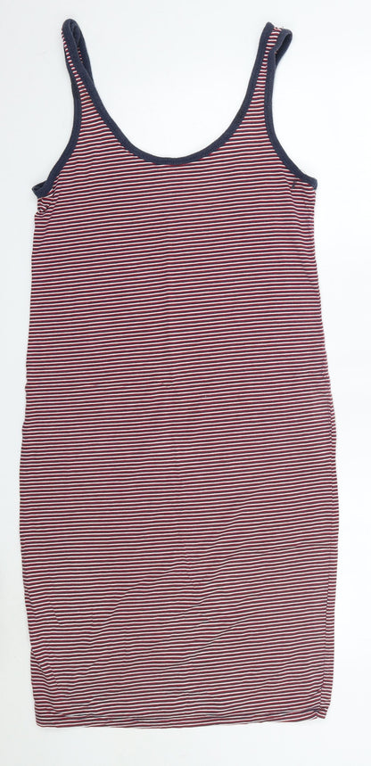 Shana Womens Red Striped 100% Cotton Tank Dress  Size L  Round Neck
