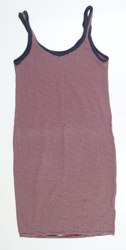 Shana Womens Red Striped 100% Cotton Tank Dress  Size L  Round Neck