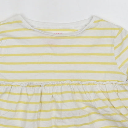 F&F Girls Yellow Striped 100% Cotton Basic Blouse Size 4-5 Years Round Neck