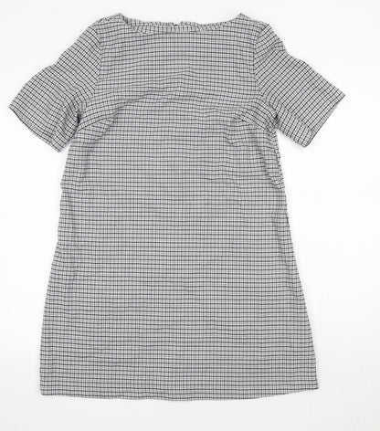 Avenue Womens Grey Check Polyester A-Line  Size 14  Round Neck