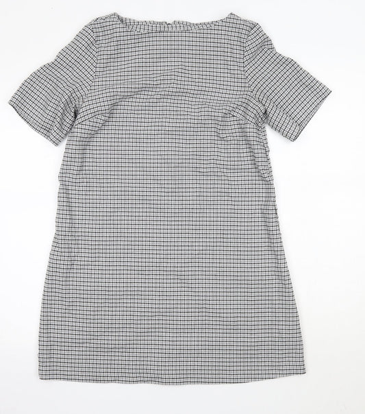 Avenue Womens Grey Check Polyester A-Line  Size 14  Round Neck