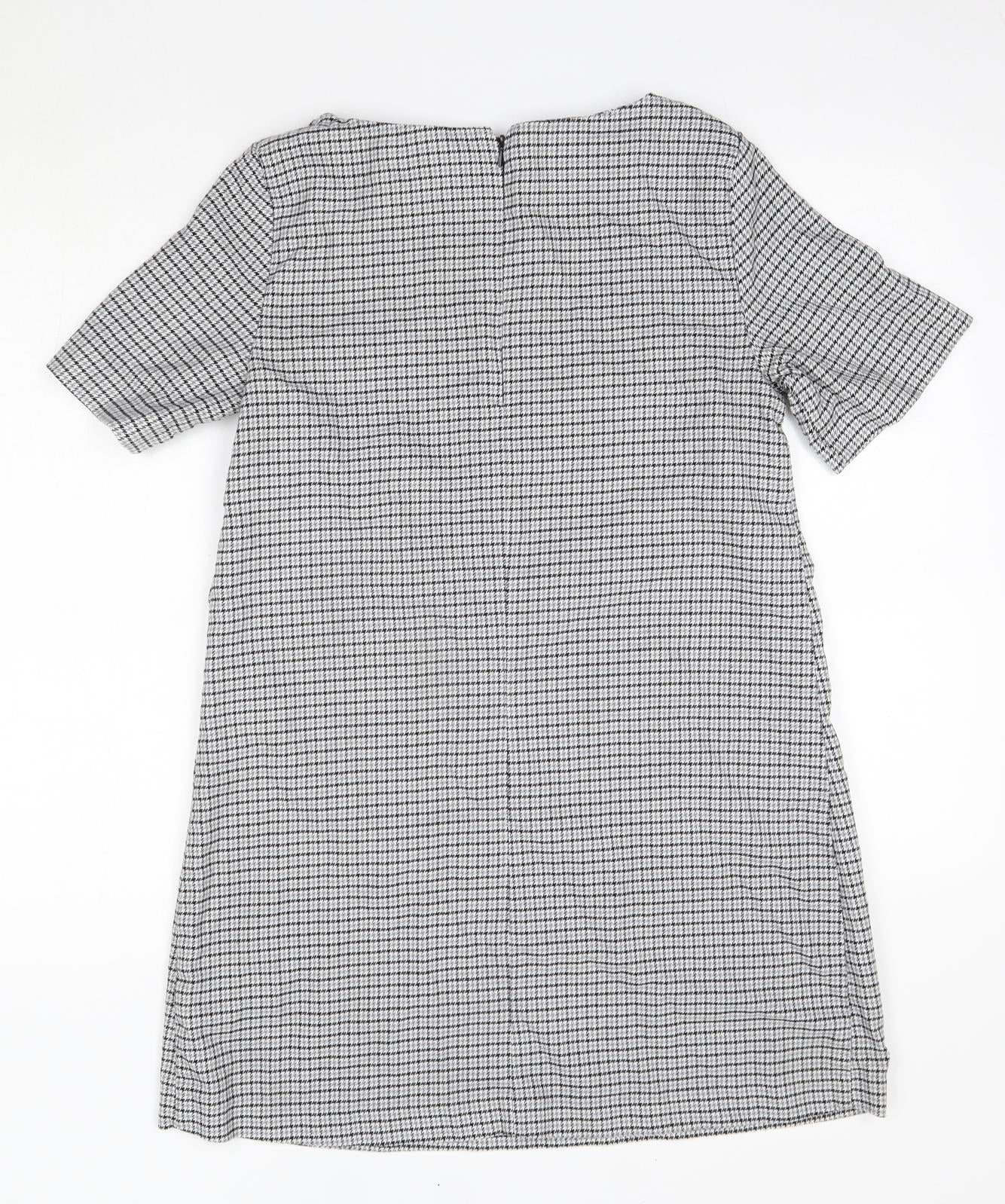 Avenue Womens Grey Check Polyester A-Line  Size 14  Round Neck
