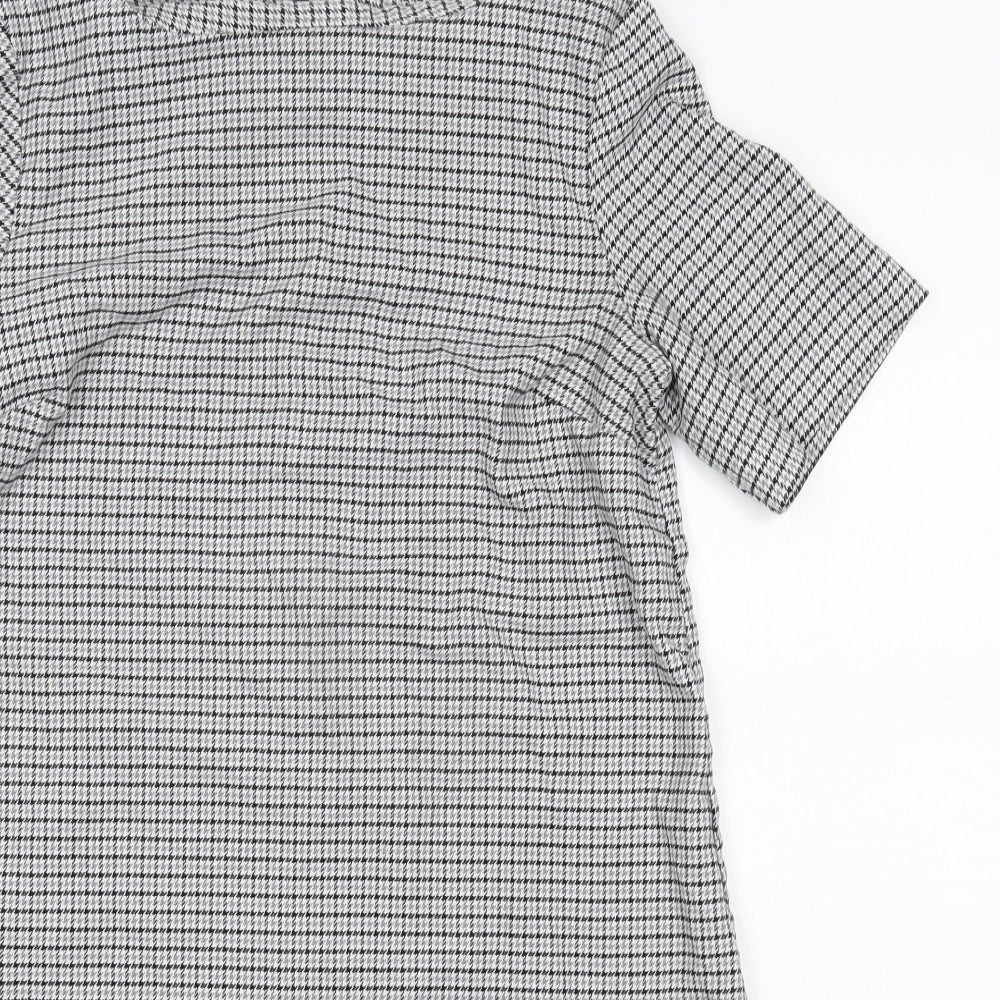 Avenue Womens Grey Check Polyester A-Line  Size 14  Round Neck