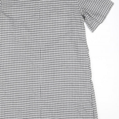 Avenue Womens Grey Check Polyester A-Line  Size 14  Round Neck