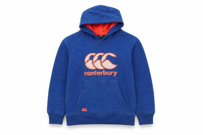 Front view of Canterbury boys’ blue cotton pullover hoodie, size 8, years