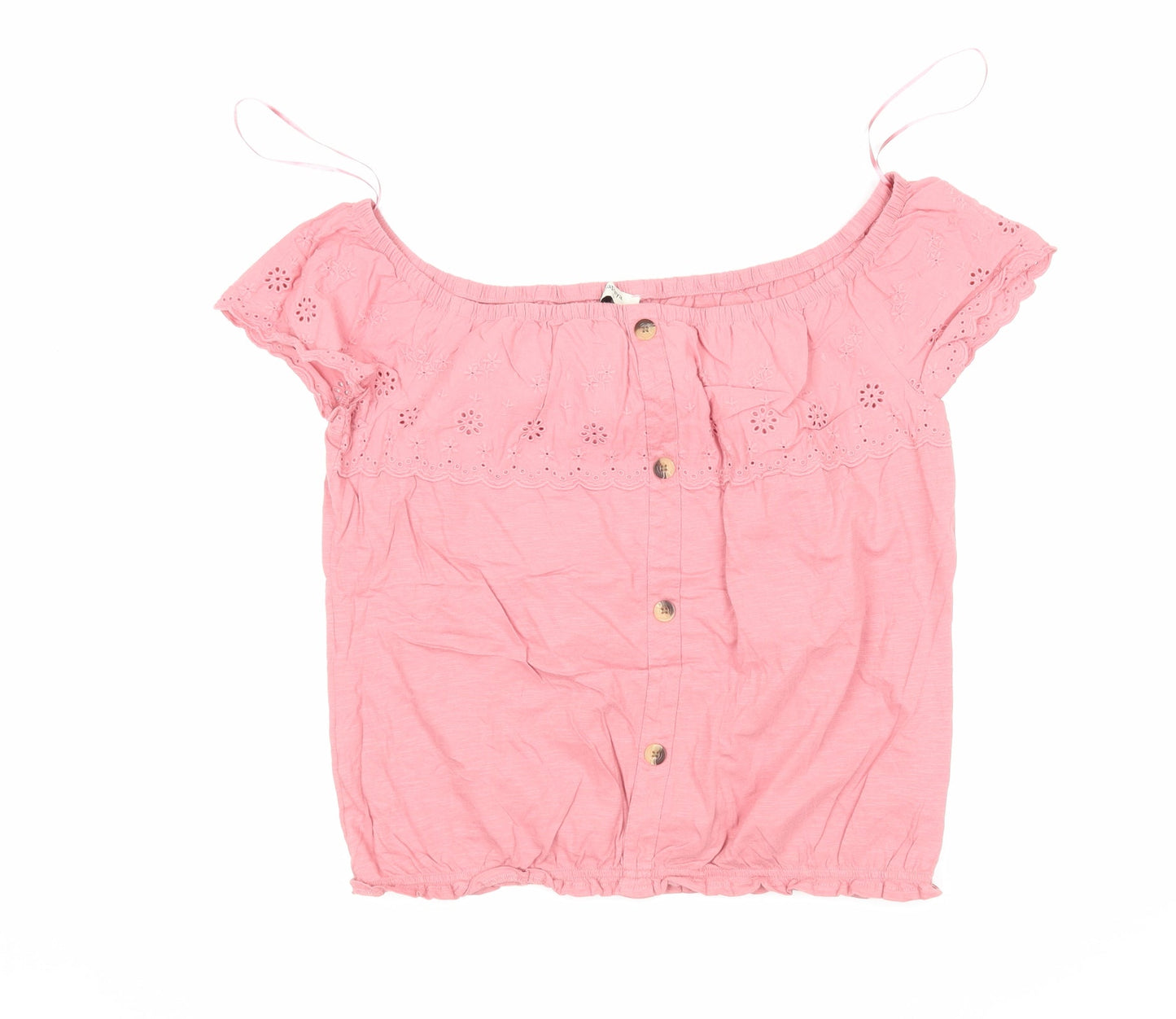 Papaya Womens Pink  Cotton Basic Blouse Size 12 Boat Neck