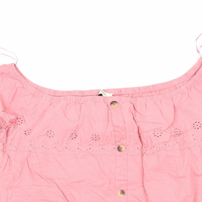 Papaya Womens Pink  Cotton Basic Blouse Size 12 Boat Neck