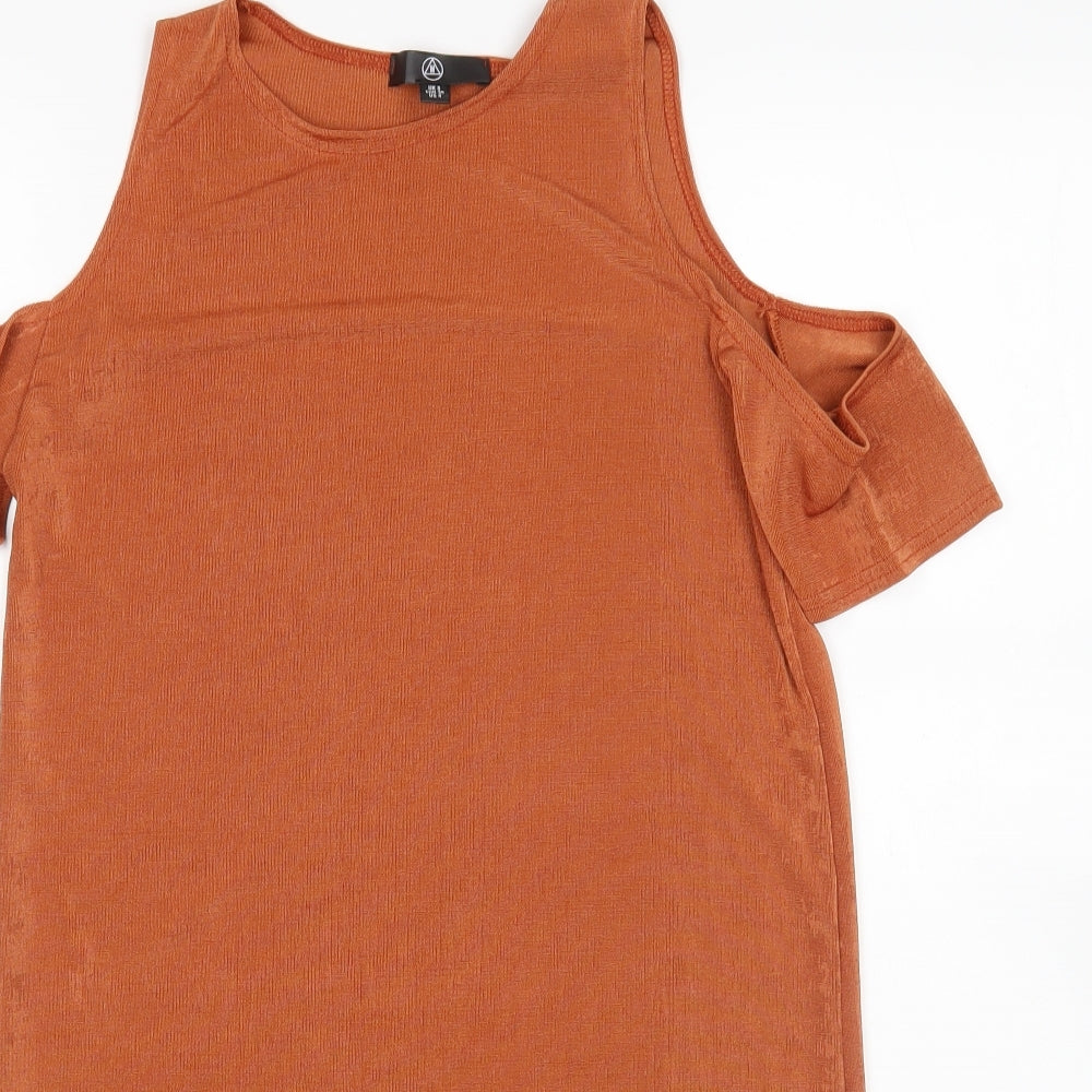 Missguided Womens Brown  Polyester A-Line  Size 8  Round Neck