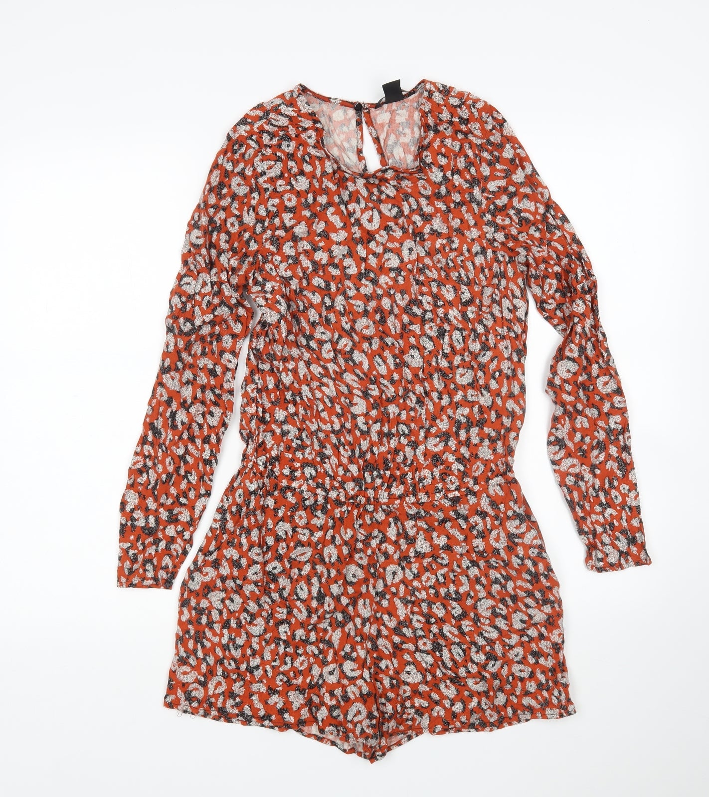 H&M Womens Multicoloured Animal Print Viscose Playsuit One-Piece Size 8 L4 in