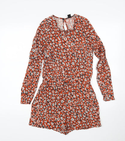 H&M Womens Multicoloured Animal Print Viscose Playsuit One-Piece Size 8 L4 in