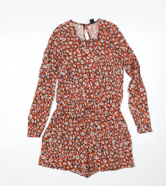 H&M Womens Multicoloured Animal Print Viscose Playsuit One-Piece Size 8 L4 in