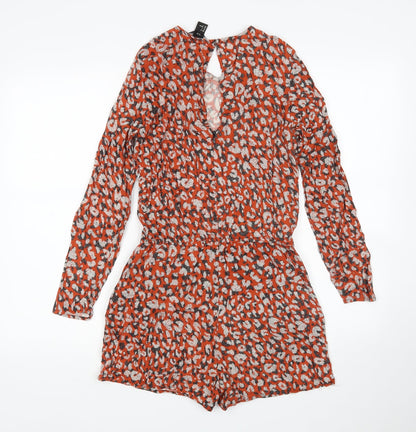 H&M Womens Multicoloured Animal Print Viscose Playsuit One-Piece Size 8 L4 in
