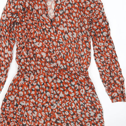 H&M Womens Multicoloured Animal Print Viscose Playsuit One-Piece Size 8 L4 in
