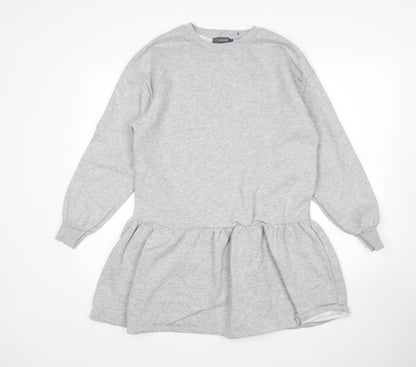 Primark Womens Grey  Cotton Jumper Dress  Size 2XS  Round Neck