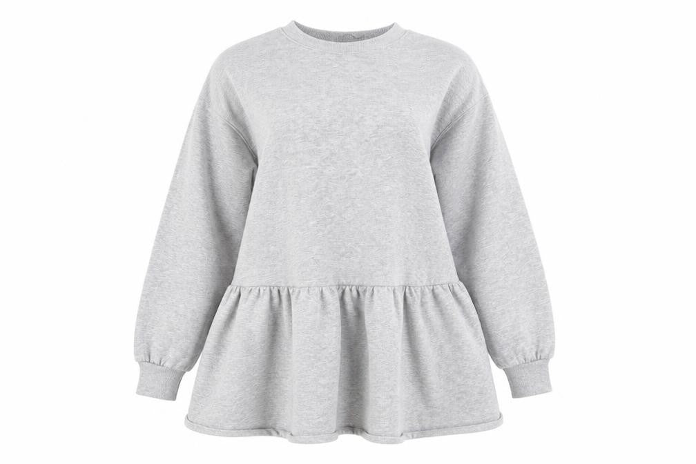 Front view of Primark women’s grey cotton jumper dress size 2xs round neck