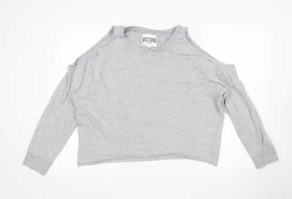 Victoria Sport Womens Grey  Cotton Pullover Sweatshirt Size L