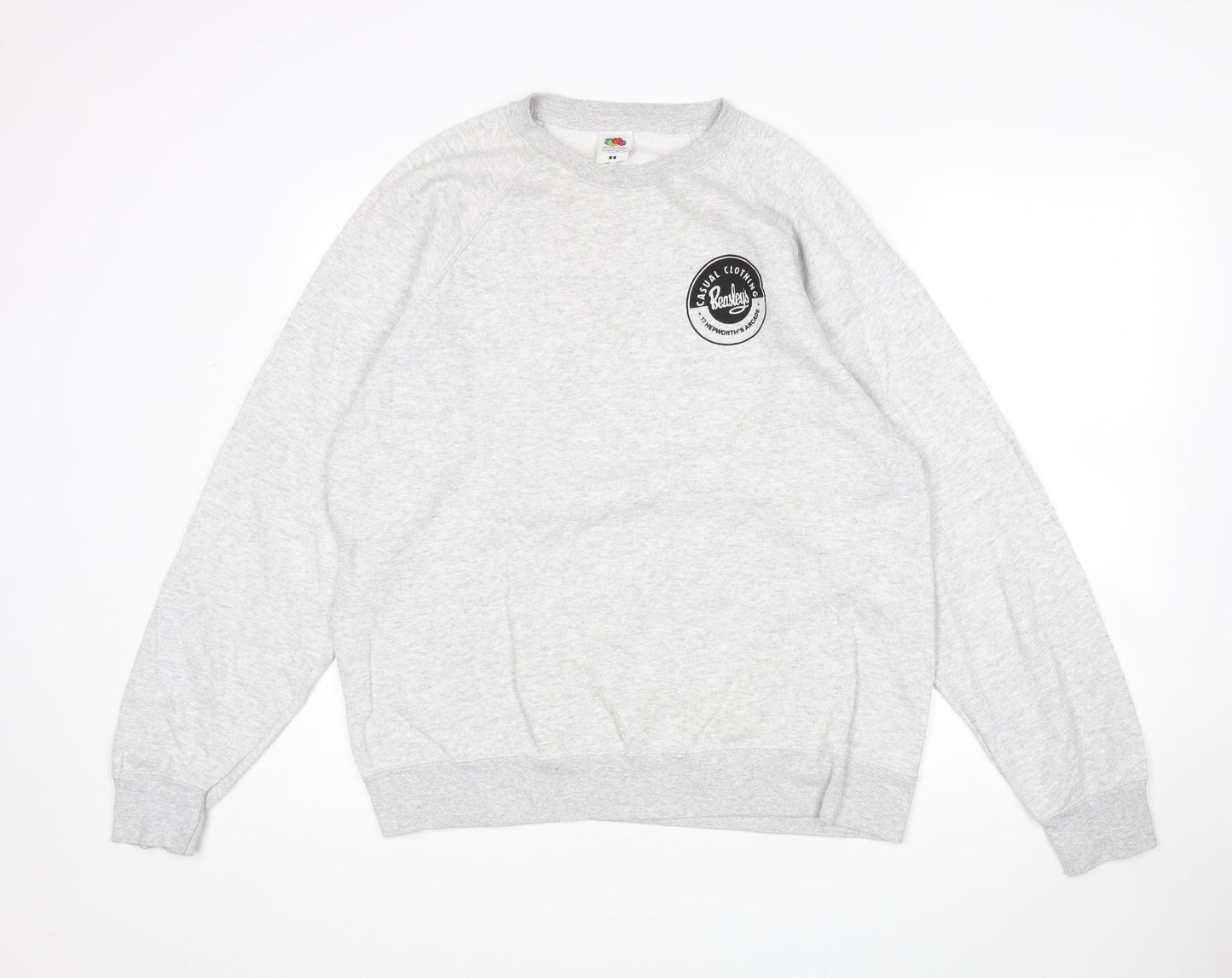 Mens UK Size L Fruit of the Loom Grey Pullover Sweatshirt