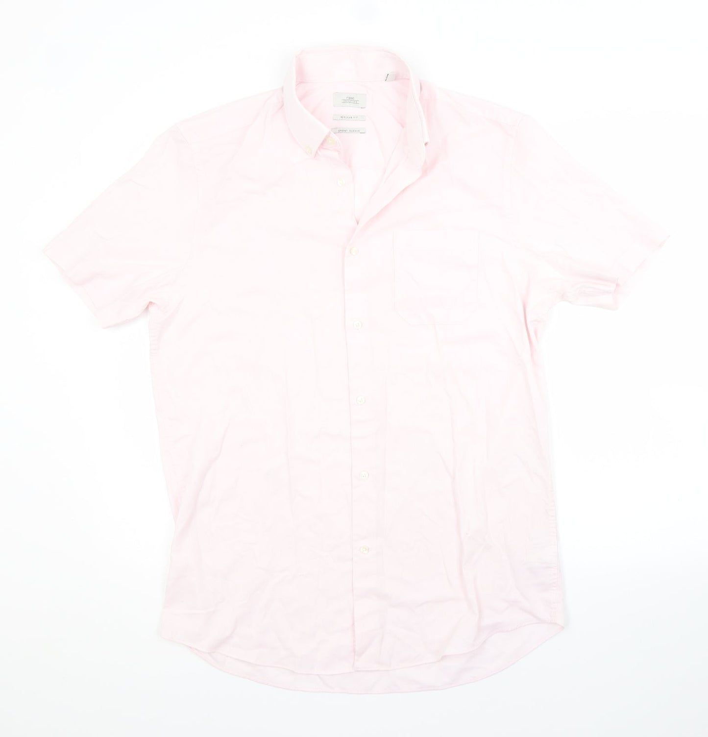 Mens UK Size 15.5 NEXT Pink  Button-Up Short Sleeve Casual Shirt
