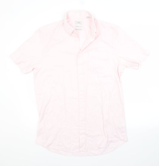Mens UK Size 15.5 NEXT Pink  Button-Up Short Sleeve Casual Shirt