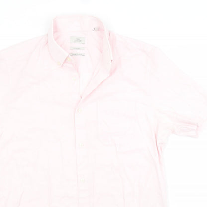 Mens UK Size 15.5 NEXT Pink  Button-Up Short Sleeve Casual Shirt