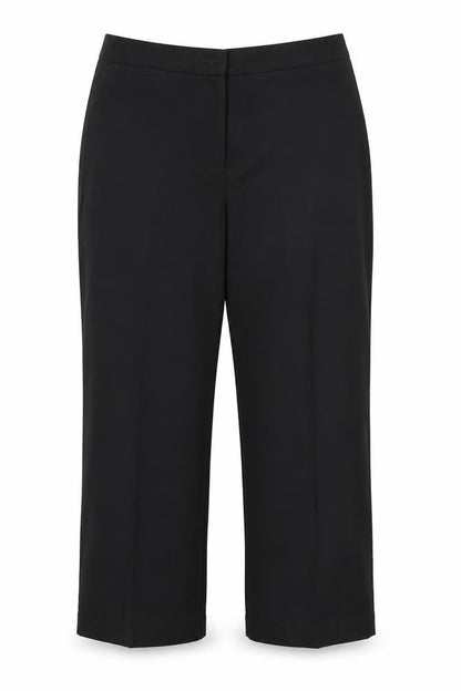 Front view of Marks & Spencer women’s black polyester dress pants trousers, size UK 14, 26-inch leg regular