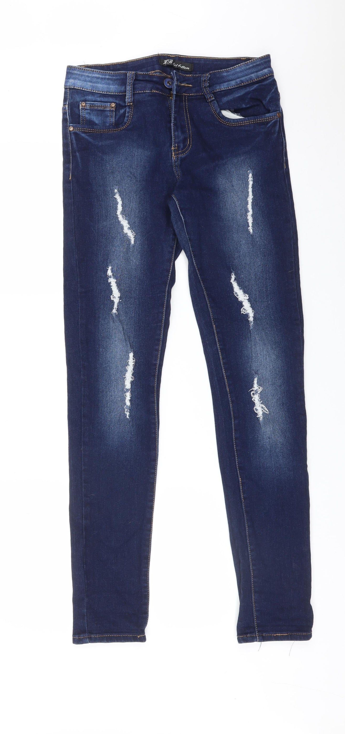 HOT BOTTOM Womens Blue  Cotton Skinny Jeans Size L L31 in Regular