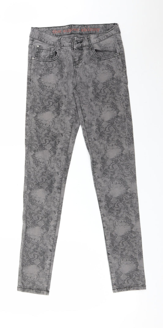 FALMER Womens Grey Paisley Cotton Skinny Jeans Size 8 L30 in Regular