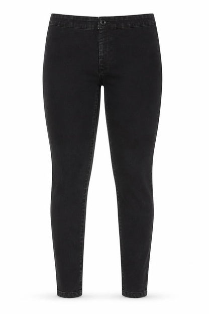 Front view of DENIM CO women’s black cotton skinny jeans, size UK 14, 27-inch leg regular
