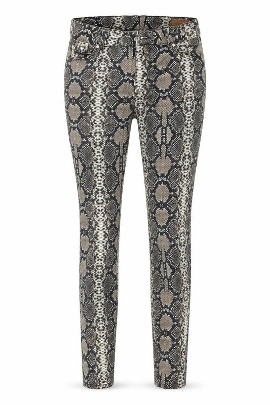Front view of ASOS women’s multicoloured animal print cotton skinny jeans, size UK 28, 30-inch leg regular