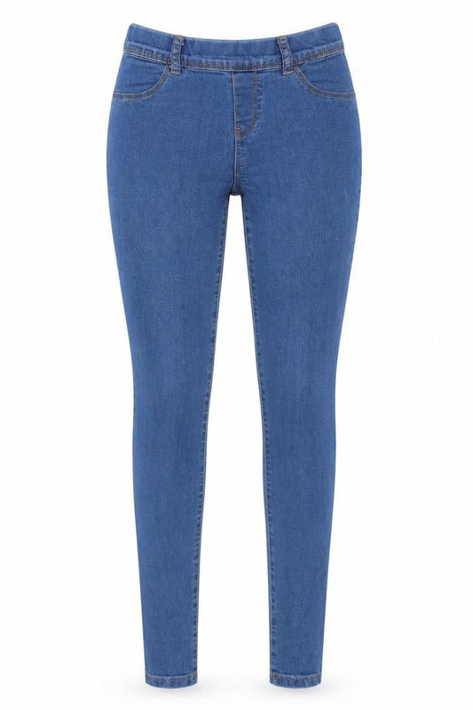 Front view of Fashion Union women’s blue jegging jeans, size UK 8, 30-inch leg regular
