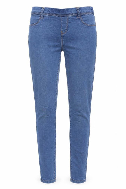Front view of Fashion Union women’s blue cotton jegging jeans, size UK 6, 30-inch leg regular