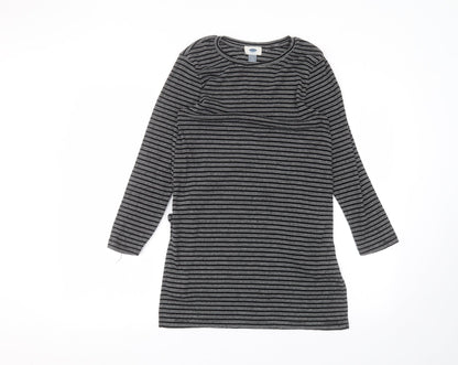 Old Navy Womens Black Striped Polyester Basic T-Shirt Size L Round Neck
