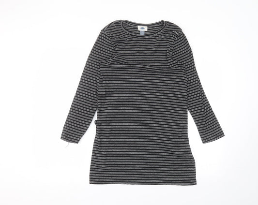 Old Navy Womens Black Striped Polyester Basic T-Shirt Size L Round Neck
