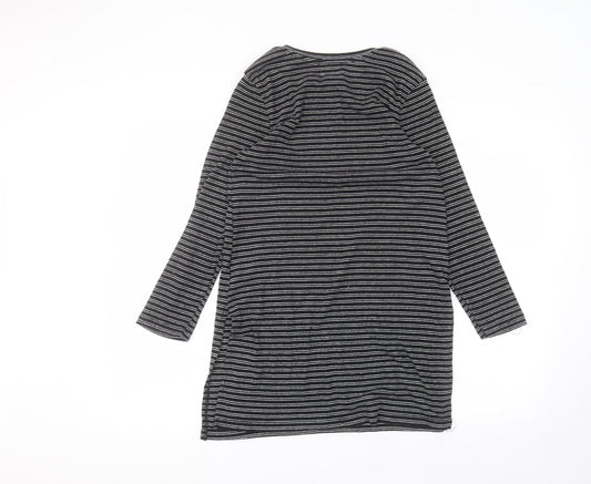 Old Navy Womens Black Striped Polyester Basic T-Shirt Size L Round Neck