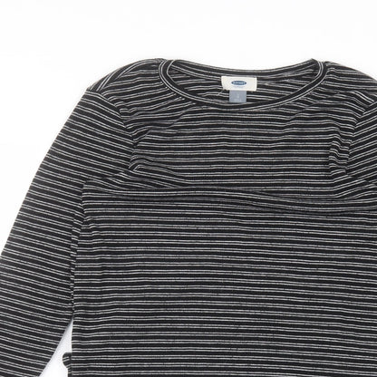Old Navy Womens Black Striped Polyester Basic T-Shirt Size L Round Neck
