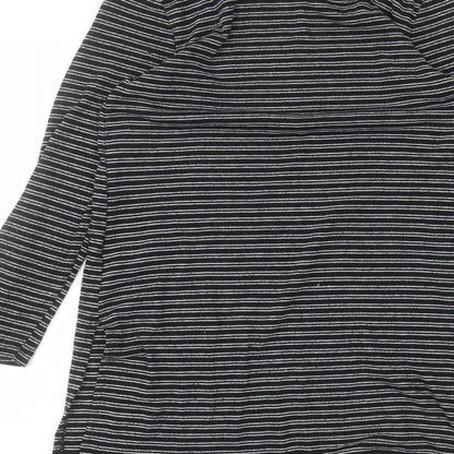 Old Navy Womens Black Striped Polyester Basic T-Shirt Size L Round Neck