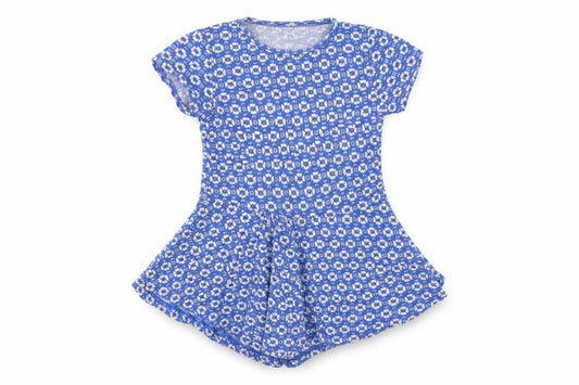 TU Girls Blue Floral Viscose A-Line  Size 3-4 Years  Round Neck